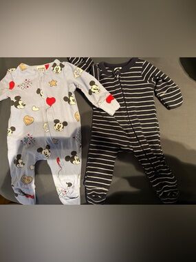 Disney Blue Mickey Mouse Footed One-Piece with Red Accents